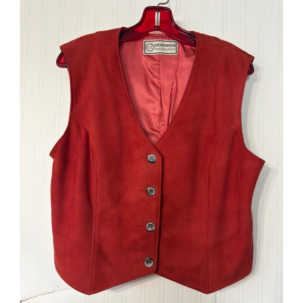 Deerskin Trading Post Vintage Red‎ Suede Leather Vest Button Front Women Large